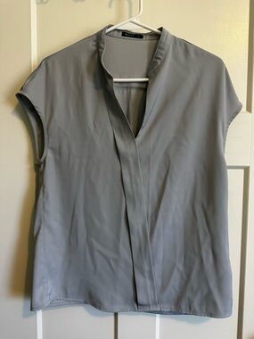 MOTF Dusty Blue Batwing-Sleeve V-Neck Blouse